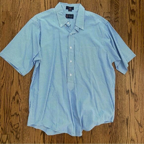 Mens vintage 100% cotton Carolina blue & white gingham check SS button down XL - Picture 1 of 3